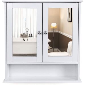 VASAGLE Kúpeľňová skrinka biela so zrkadlom 56x58 cm