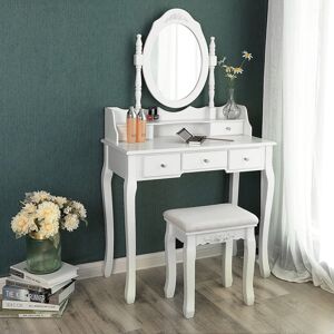 SONGMICS Toaletný stolík oválne zrkadlo biely 80 x 150 x 40 cm