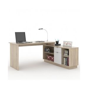 DOMUS Rohový písací stôl so zásuvkami a policami VE02 dub sonoma/biela