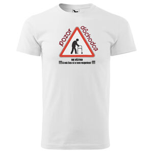 Tričko Pozor dôchodca (Veľkosť: XS, Typ: pre mužov, Farba tričká: Biela)